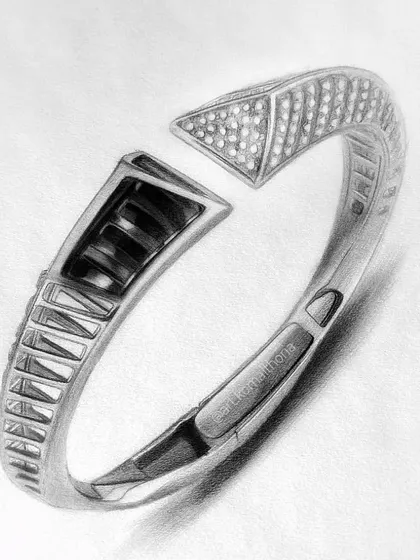 An example of my commercial work, this is a realistic sketch of a diamond and onyx bracelet created for a jewelry brand's advertisement concept.