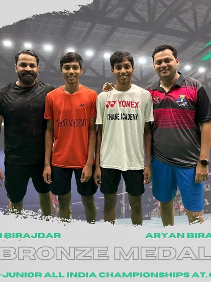Our doubles coaches, Akshay Dewalkar and Mitesh Hajirnis, with Arjun and Aryan Birajdar after they secured a bronze medal at the Sub-Junior All India Championship in Goa.