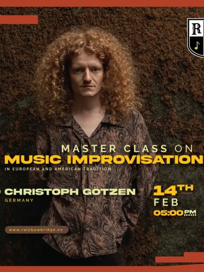 The poster for a Masterclass on Music Improvisation with experimental guitarist Christoph Götzen from Germany.
