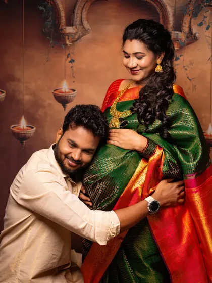 A loving close-up of the couple. This image is a duplicate of image 15, emphasizing the tender connection and shared excitement as they await their new baby.