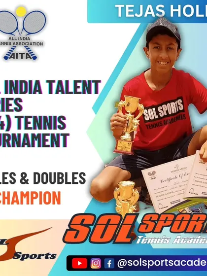 A fantastic double victory for Tejas Holla at the All India TS Nationals, clinching both the Singles and Doubles titles in the boys' U14 category.