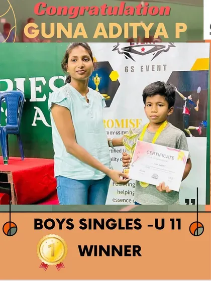 Congratulations to Guna Aditya for securing first place in the Boys' Singles Under 11 category. We focus on building champions from a young age.