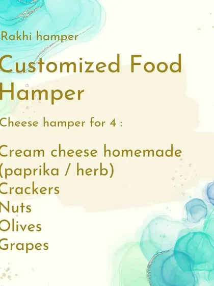 An example of a Cheese Hamper menu for four, which includes our homemade cream cheese, assorted crackers, nuts, olives, and grapes.