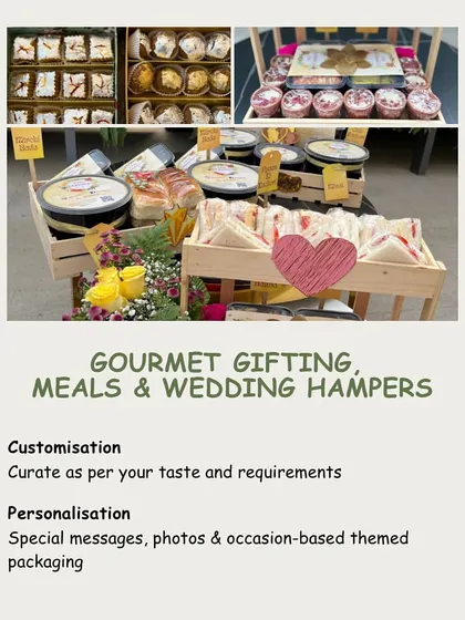 We offer gourmet gifting, meals, and wedding hampers that can be customized to your taste. We also offer personalized packaging with special messages and photos for any occasion.