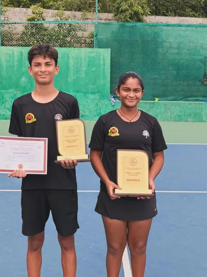 Our players Eshita and Svar after the U-14 NS Hyderabad doubles final, where Eshita was the winner and Svar was a finalist in their respective events.