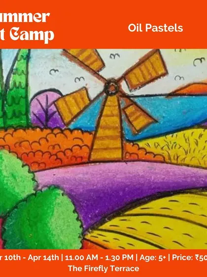 Oil pastels are a fantastic medium for kids to explore vibrant color blending. This colorful landscape was created during one of our regular art classes, focusing on drawing and texture techniques.