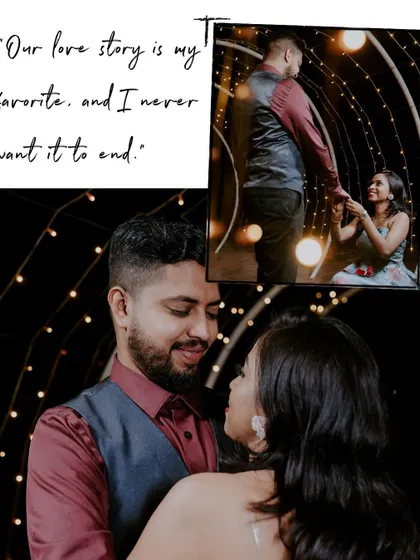 A collage combining an intimate portrait with a shot of the proposal.