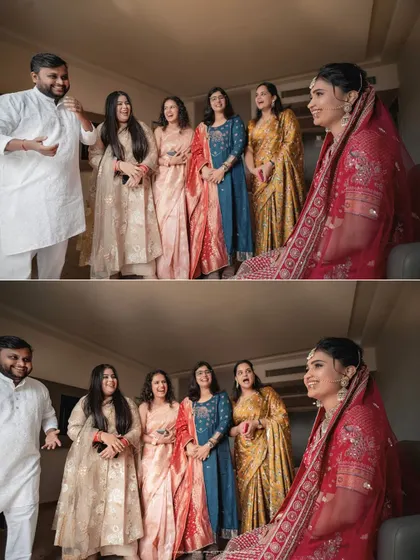 The family's joyful and surprised reaction to seeing the bride in her full attire. Capturing these genuine emotions is a key part of my storytelling.