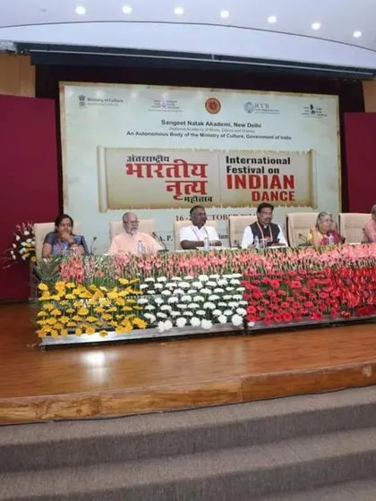 The esteemed panel during the folk dance session at the International Festival on Indian Dance.