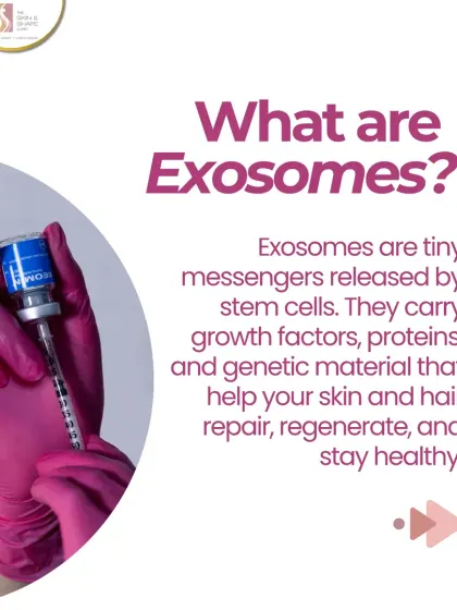 What are Exosomes? This graphic explains how these tiny messengers from stem cells carry growth factors and proteins to help your skin and hair repair, regenerate, and stay healthy.