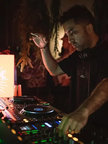 A shot of me at the decks during the Goifornia party. The intimate setting allowed for a great connection with the crowd.