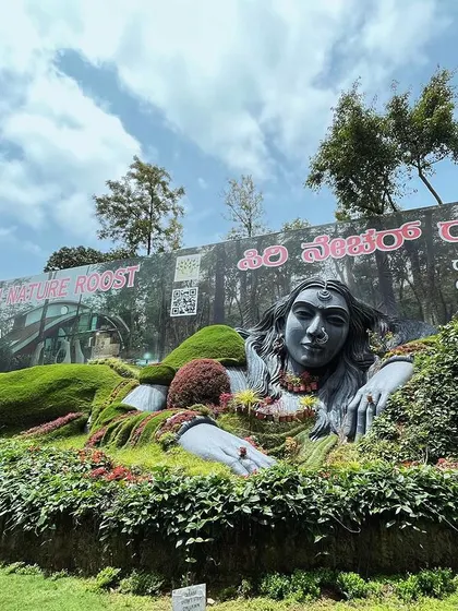 Another view of the stunning nature-themed sculpture at Siri Cafe, a popular photo spot on our Chikmagalur trip.