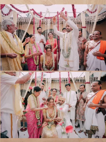 A duplicate of the family blessing the couple.