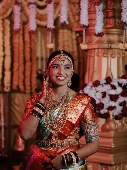 The smile of a happy bride. My goal is to create a look that not only looks beautiful but also feels light and comfortable throughout the wedding day.