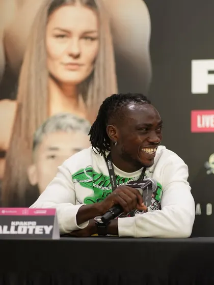 A fighter from Ghana all smiles during the press conference, confident ahead of his bout.