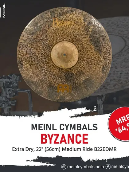 The Meinl Byzance Extra Dry 22" Medium Ride cymbal. This cymbal is known for its dry, earthy, and complex sound with a short sustain, perfect for jazz and fusion.