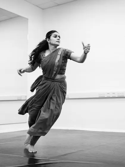 A studio shot from the creation of *Abandhana*. The line "Why do you stand obstructing me?" from the Pāli poetry of the Therīgāthā was the initial spark for this entire production, exploring themes of freedom and constraint.