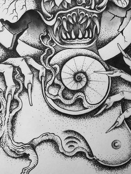 A close-up detail of the "short-lived romance" piece.