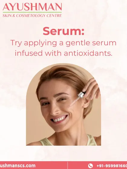 The third step is a serum. For combination skin, we recommend a gentle serum infused with antioxidants to protect the skin and address specific concerns without causing irritation.