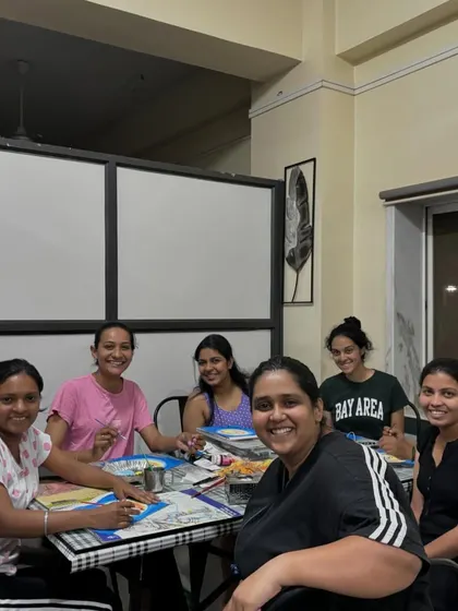 During a 14 day digital detox at a naturopathy center, I still found time for art. Here's a paint party I hosted for the doctors and other guests.