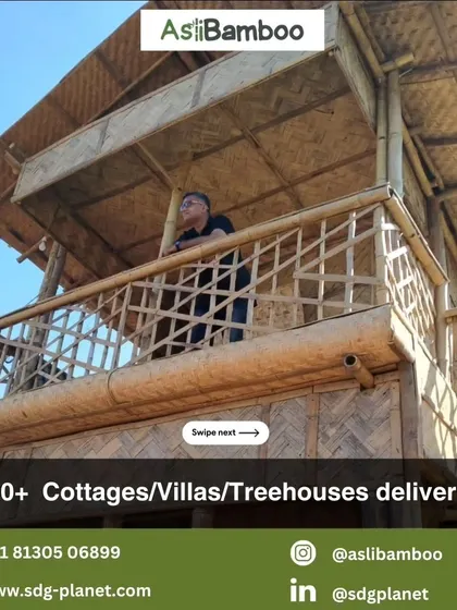 We have delivered over 300 custom bamboo structures, including cottages, villas, and treehouses like the one pictured here. This elevated cottage with a balcony is a perfect example of how we blend our structures into their natural surroundings.