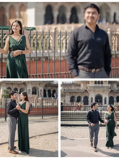 A series of candid and posed shots at the Albert Hall Museum, showcasing the versatility of this Jaipur landmark for a pre-wedding session.