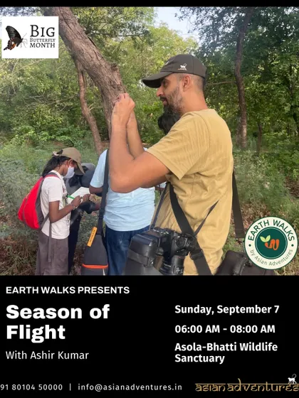 Our naturalist Ashir Kumar shares a moment of learning with a young explorer during a "Season of Flight" butterfly walk. We believe in inspiring the next generation of nature lovers by making learning interactive, accessible, and fun for all ages.
