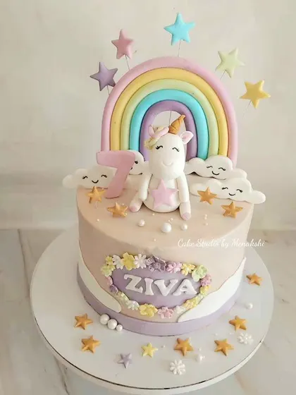 A cute unicorn themed cake for little Ziva's 7th birthday. I added a heart with her name on it and lots of little stars for extra sparkle.