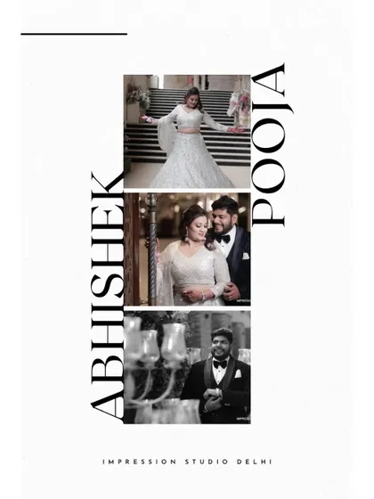 A modern, graphic-style collage from an engagement shoot, showcasing different moments and moods of the couple.