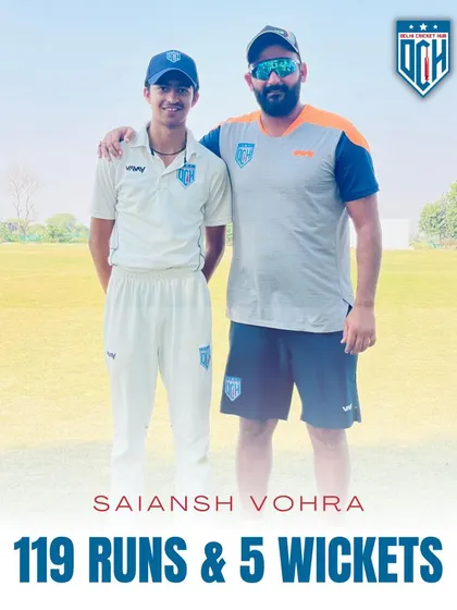 Another fantastic all-round performance by Saiansh Vohra, scoring 119 runs and taking 5 wickets in a DDCA Under 16 league match.