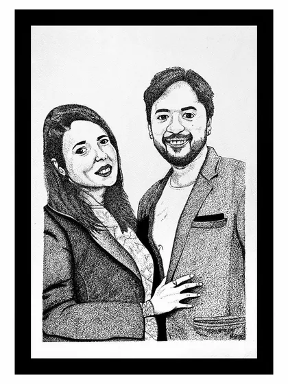 A commissioned couple portrait done entirely with stippling. This unique dot art technique makes for a very personal and timeless gift.