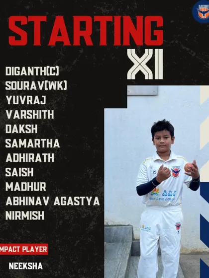 Our U-11 starting XI, captained by Diganth, ready for their semi-final match. We also highlight our impact player, Neeksha.