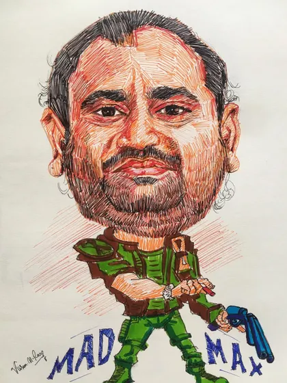 A "Mad Max" themed caricature, created for an employee as part of a corporate rewards program. It's always fun to blend a person's likeness with a pop culture character to create something truly unique.