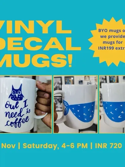 A great option for a quick and creative team event is our vinyl decal mug workshop. Everyone designs their own decal and applies it to a mug, creating a personalized piece for their office desk or home.
