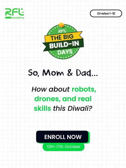 "How about robots, drones, and real skills this Diwali?" This graphic is designed to help kids convince their parents to let them join our exciting Diwali Camp.