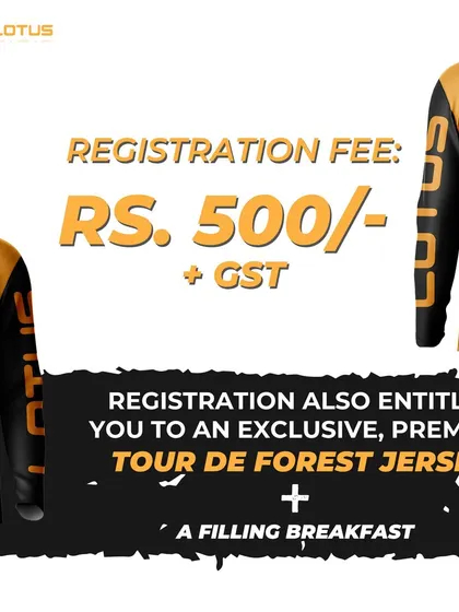 An announcement for the Tour de Forest 2024, detailing the registration fee which includes a premium custom jersey and breakfast.