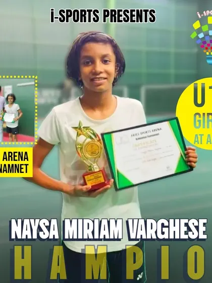 Congratulations to Naysa Miriam Varghese, the Champion of the U11 Girls category at the Aries Arena Tournament.