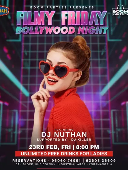 'Filmy Friday' at Baadshah, Koramangala. Offering unlimited free drinks for ladies is a great way to ensure a lively crowd and a fun start to the night.