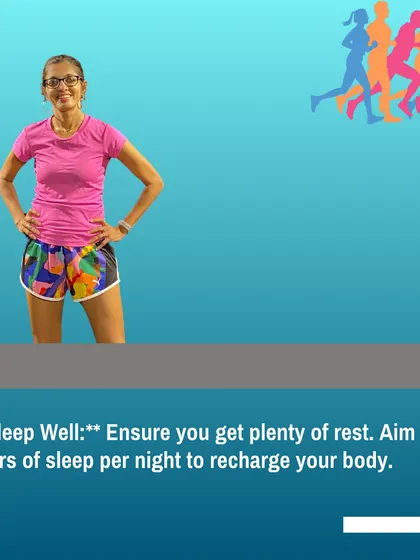 Race week advice: get enough sleep. Aim for 7-9 hours per night to let your body fully recharge and recover before the big day.