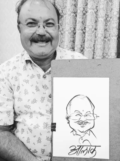 This gentleman's portrait was created during an engagement party in Madhya Pradesh. My service is available pan-India, bringing laughter to events no matter the location.