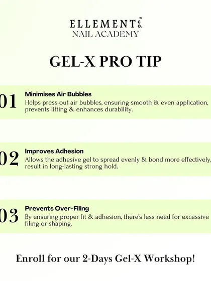 Applying Gel-X at a 45-degree angle minimizes air bubbles, improves adhesion for a stronger hold, and prevents the need for over-filing.