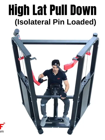 A user demonstrates a single-arm pulldown on the Isolateral High Lat machine, perfect for targeting each lat individually.