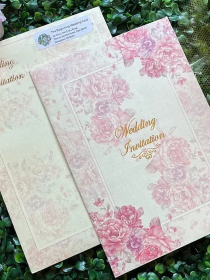 A simple yet beautiful invitation with a pink peony design. This is a great option for couples looking for an elegant and budget-friendly floral card.