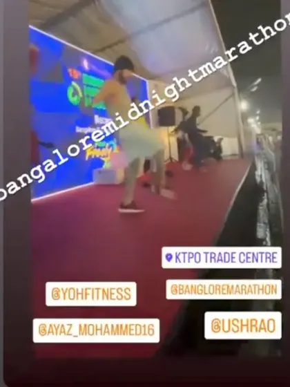 A screenshot from the Bangalore Midnight Marathon. The stage setup was fantastic, allowing us to connect with the huge crowd of runners.