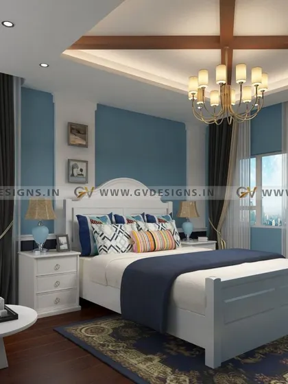 This angle of the vintage bedroom highlights the elegant white furniture and the natural light that fills the space. The combination of classic decor, a rich color palette, and ample light creates a room that is both grand and inviting.
