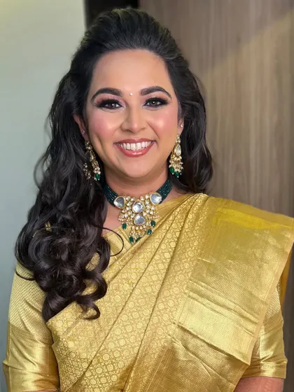 A portrait of the happy bride-to-be, looking radiant and confident for her engagement ceremony.