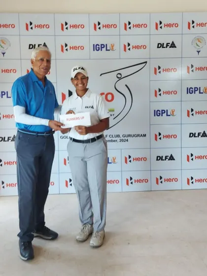 A Student Receiving Her Runner-Up Prize: We commend our student Hitashee Bakshi for her remarkable performance as the runner-up in Leg 13 of the Hero Women's Pro Golf Tour 2024.