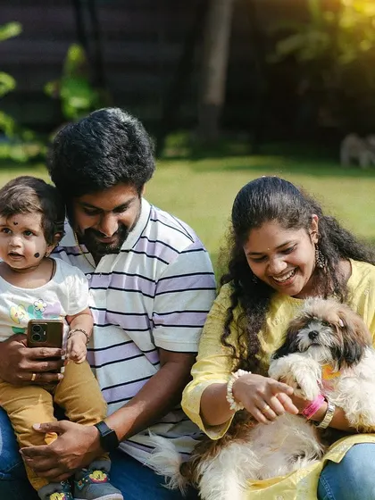 A perfect family portrait, complete with their adorable baby and furry child. My venue is all about bringing the whole family together.