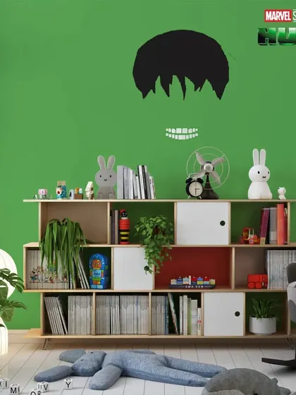 A minimalist Hulk design on a green wall, perfect for a kid's room that is both playful and stylish.