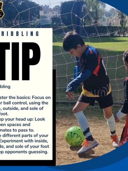 A dribbling tip graphic, breaking down the basics of ball control.